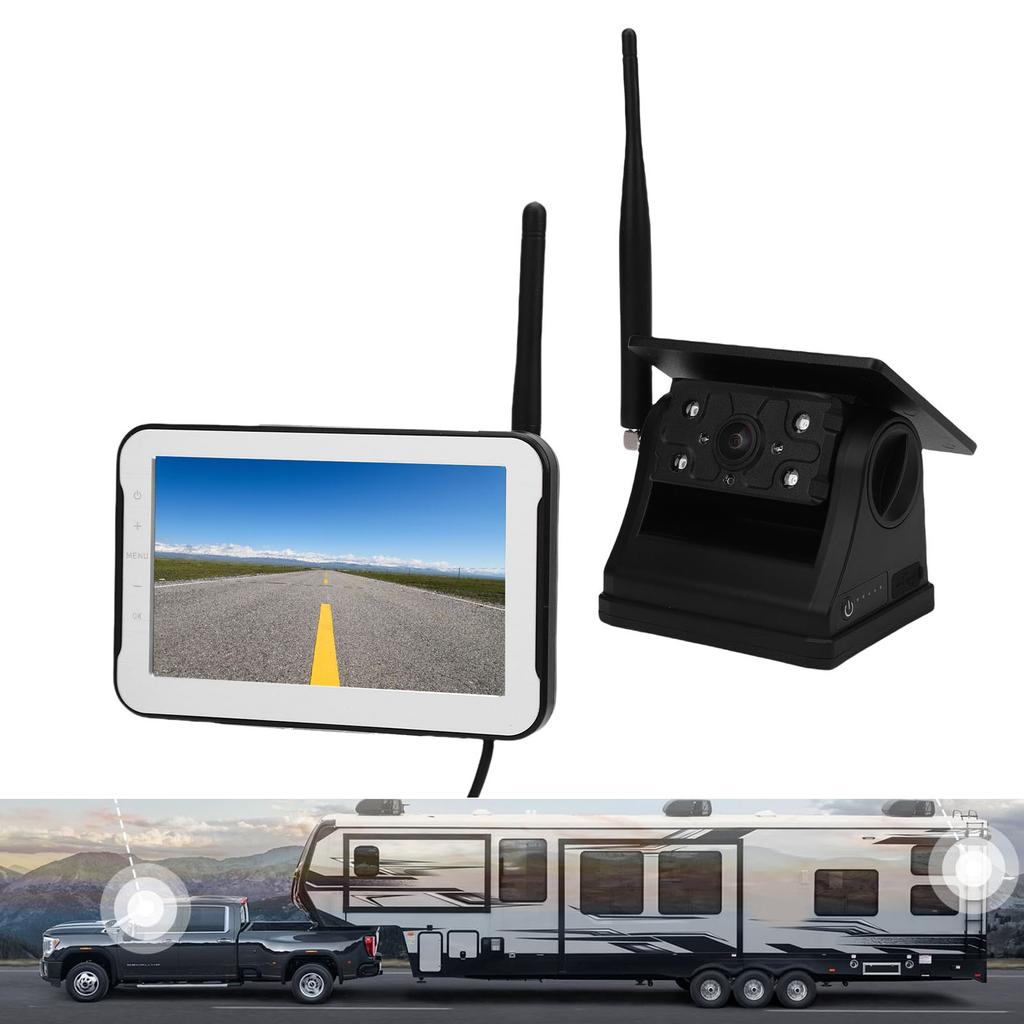 Magnetische Solar-Funk-Rückfahrkamera 5-Zoll-Display 1080P 150 Grad Weitwinkel 24 Stunden Akkulaufzeit 2,4-Hz-Signal Nachtsicht für Wohnmobil Anhänger LKW