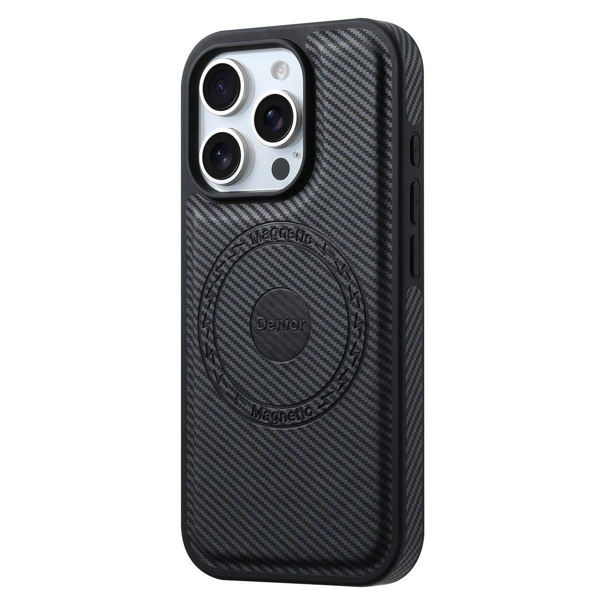 

DENIOR For iPhone 16 Pro Case Compatible with MagSafe Carbon Fiber Texture Leather Back Cover Black