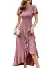 European and American women's clothing new high-waisted split ruffle edge dress cocktail party elegant shiny dress