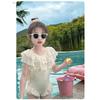 Girls' One-Piece Princess-Style Swimsuit - Solid Color Polyester - Cute Girls' Swimwear for Toddlers and Babies