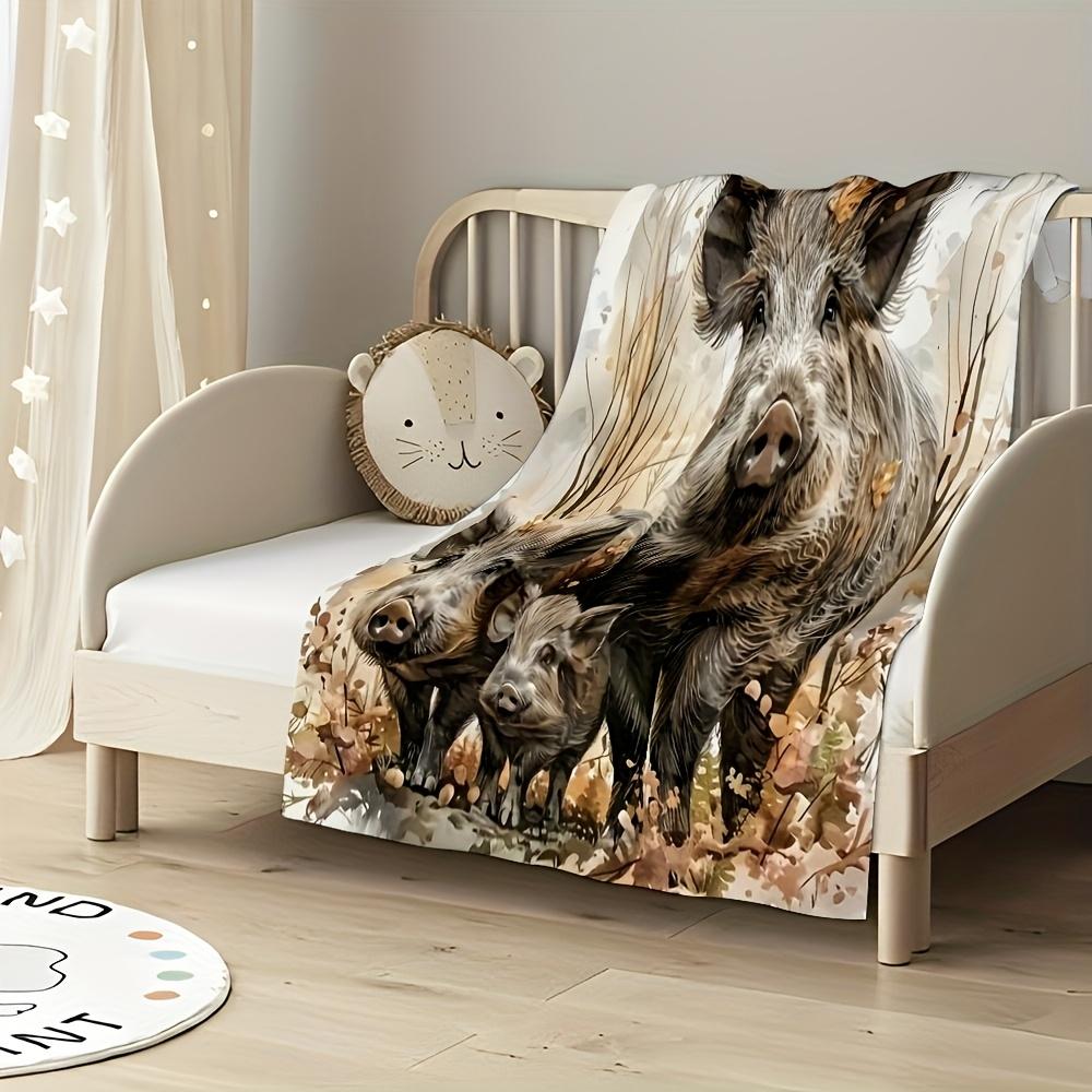 Realistic Pig Painting Throw Blanket Cozy Fleece Throw for Couch Sofa Autumn Farm Animals Decor Novelty Gift Plush Bed Blanket