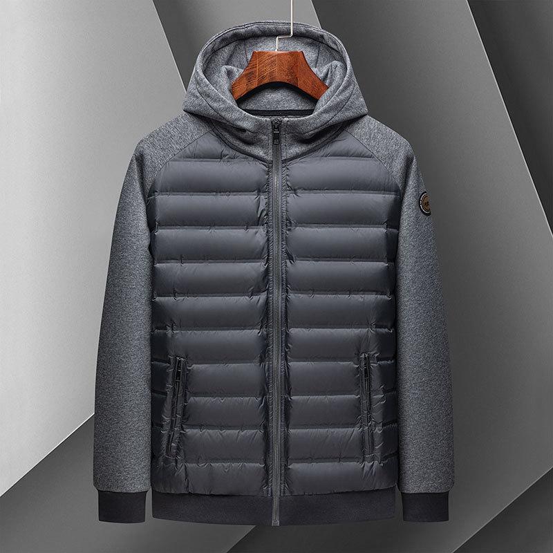 

Зимняя мужская куртка на гусином пуху с капюшоном, модная повседневная теплая мужская куртка на гусином пуху для людей среднего возраста и молодежи 4XL серый