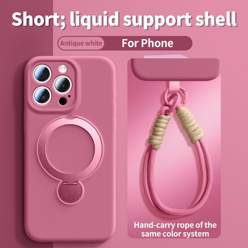 

Liquid Silicone Phone Case For iPhone 17 Pro Max Air 14 15 16 Pro For Magsafe Magnetic Ring Bracket Protector Cover Wrist Strap iPhone Air