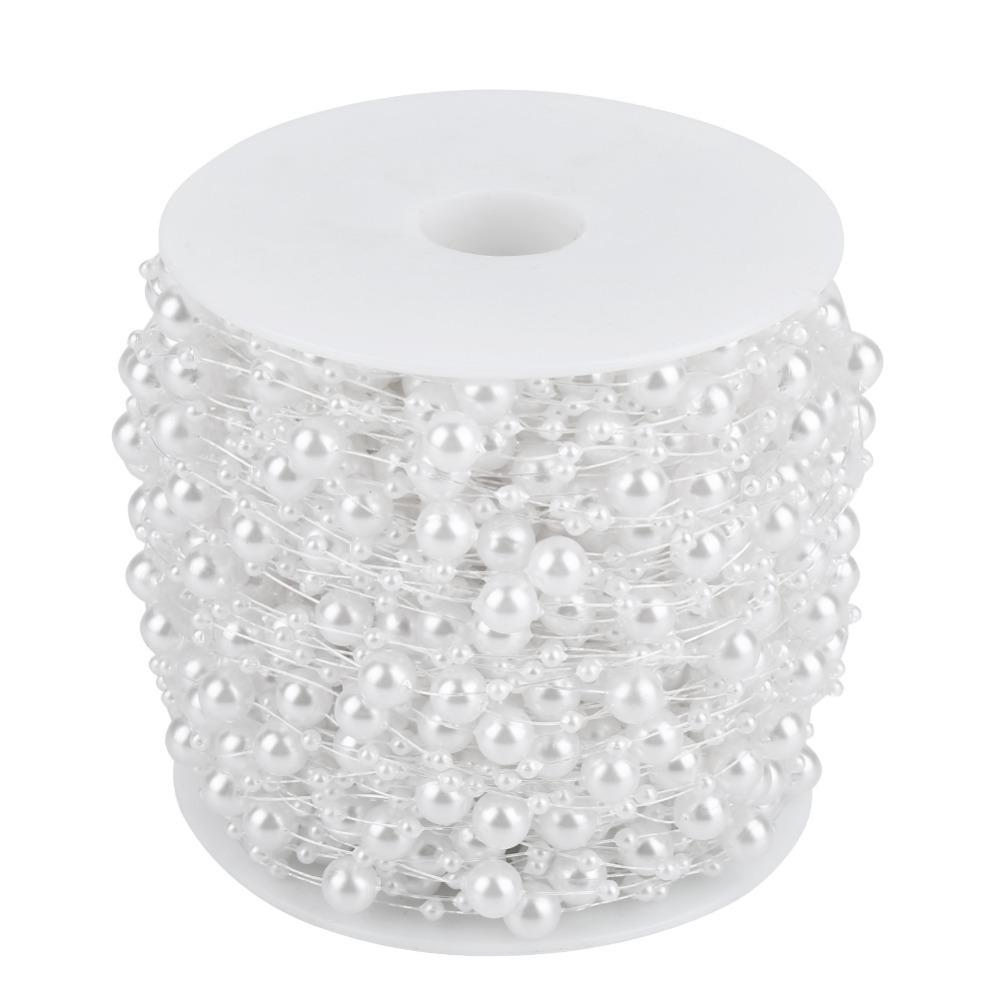 60m Roll Pearl Wire Beads 3mm+8mm Plastic Beads Pearl Bead String Pearl Garland String DIY Wedding Decoration