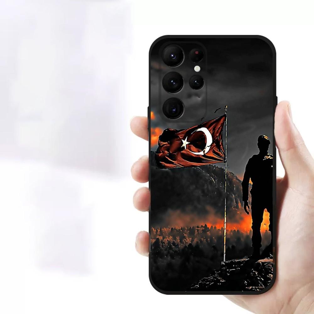 Turk Wolf Turkey Flag Phone Case For Samsung S23,23,22,30,21,10,9,Note20 Ultra,Lite,Ultra,5G,Plus,FE,Black Soft Case