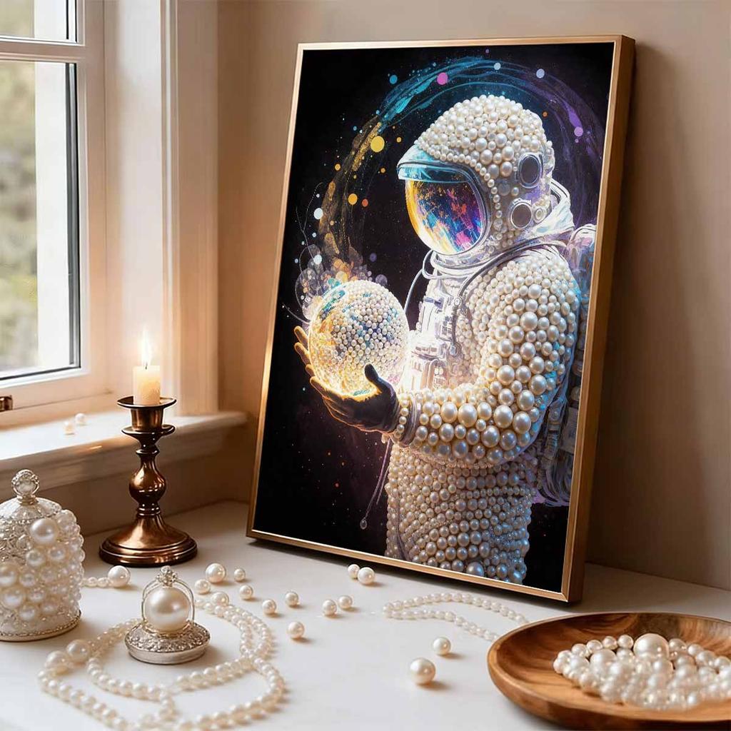 Kit Pittura con Perle Diamond Art Fai da Te per Adulti, Pittura Murale Speciale con Perle Diamond Art Astronauta per Decorazione Casa Ufficio Regalo Fatto a Mano