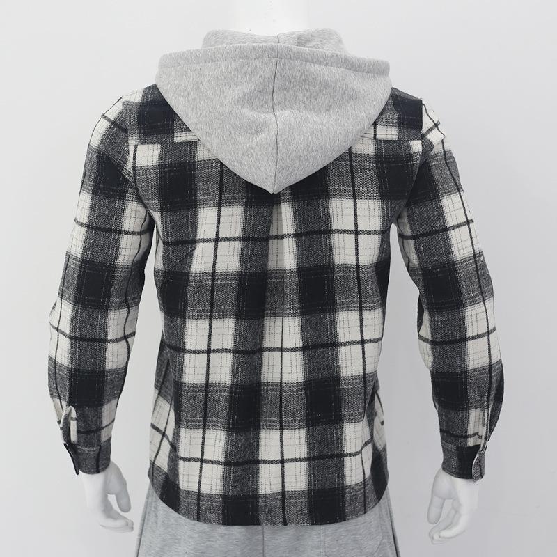 Autumn New Arrival: Loose-Fit Casual Jacquard Men's Long-Sleeved Hooded Check Shirt