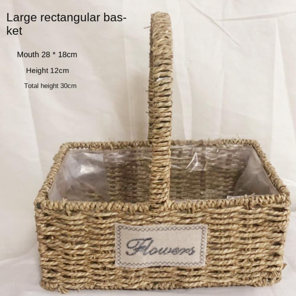Easy To Carry Retro Handheld Flower Basket Straw Weave Flower Basket High Quality Home Decoration