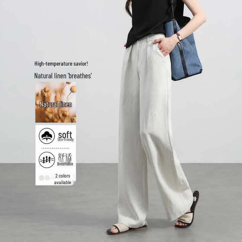 HSTYLE Women s 100% Linen Wide-Leg Trousers S