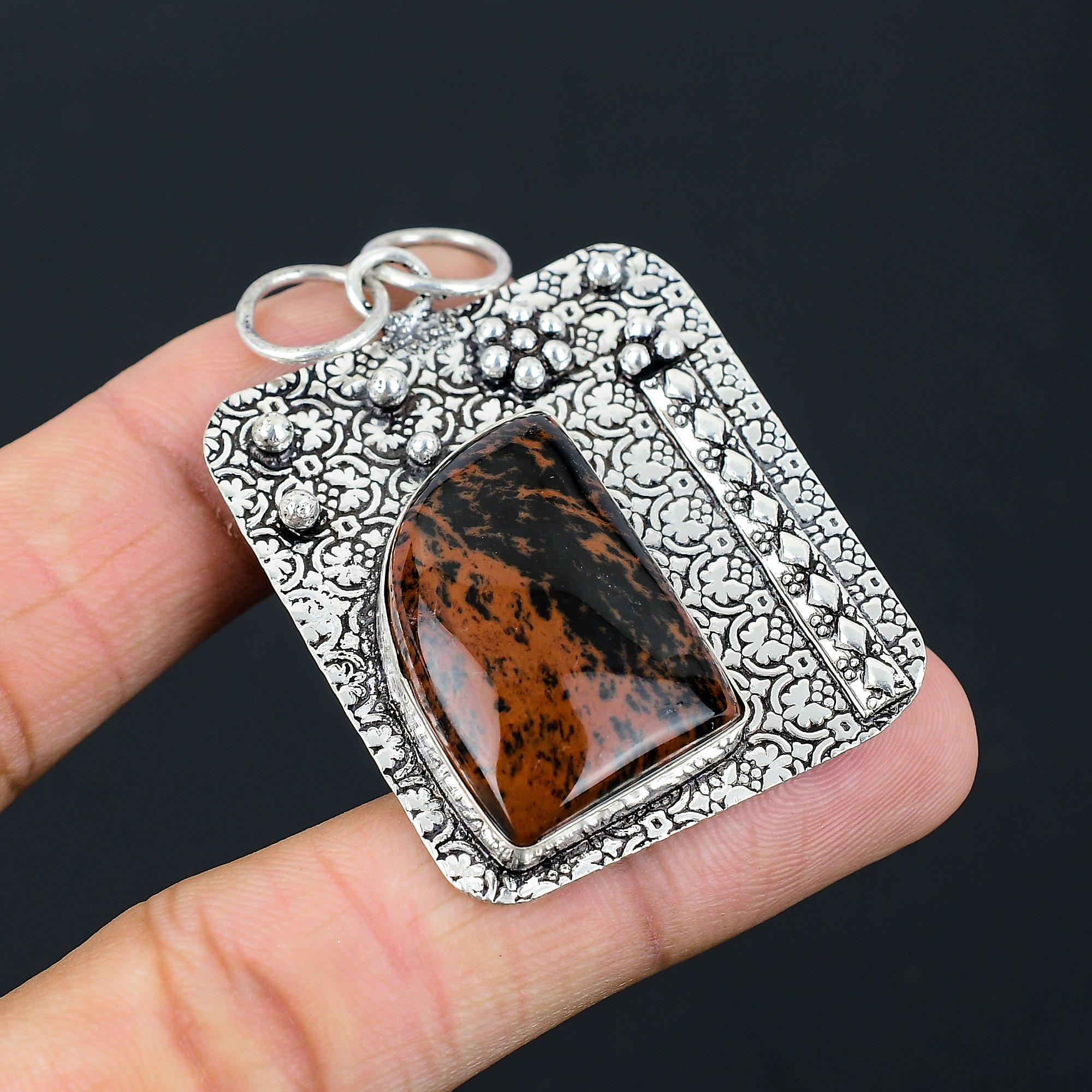 Natural Mahogany Obsidian Gemstone Jewelry 925 Sterling Silver Pendant For Women