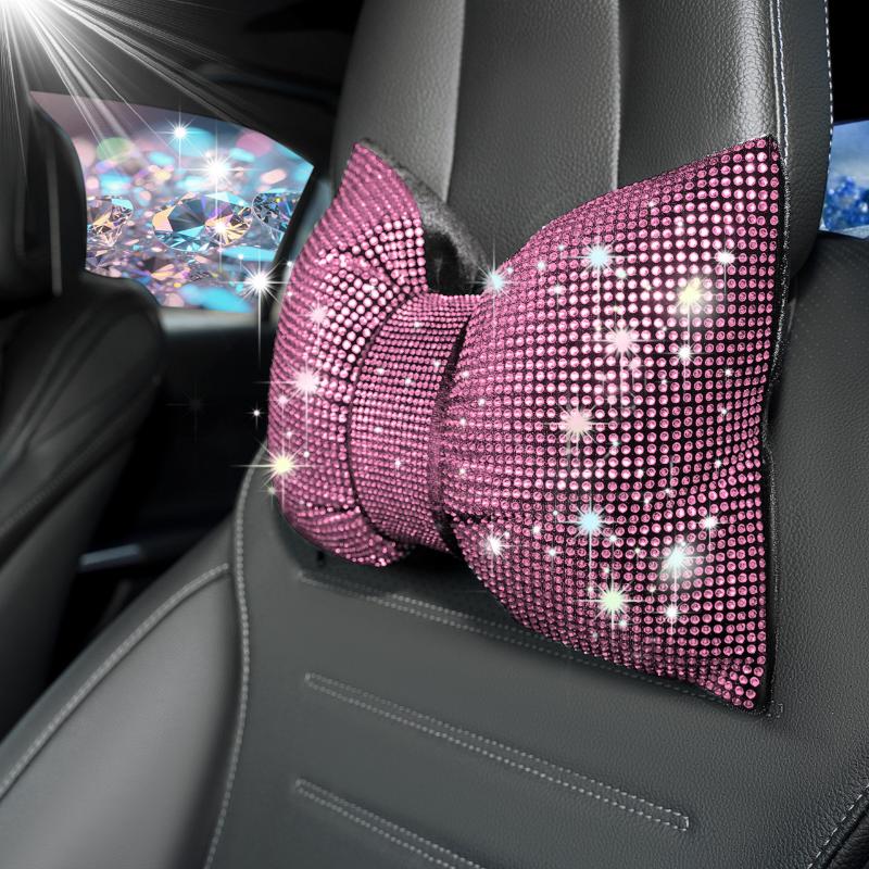 1Pc Diamond Bowknot Car Neck Pillow Auto Headrest Seat Support Waist Pillows Bling Car Accessories For Women