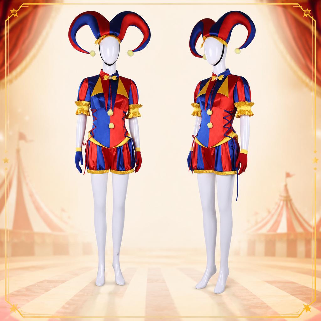 Pomni Cosplay Kostüm Anime Der Erstaunliche Digitale Zirkus Clown Uniform Halloween Kostüm Karnevalsparty Rollenspiel Kostüm für Erwachsene