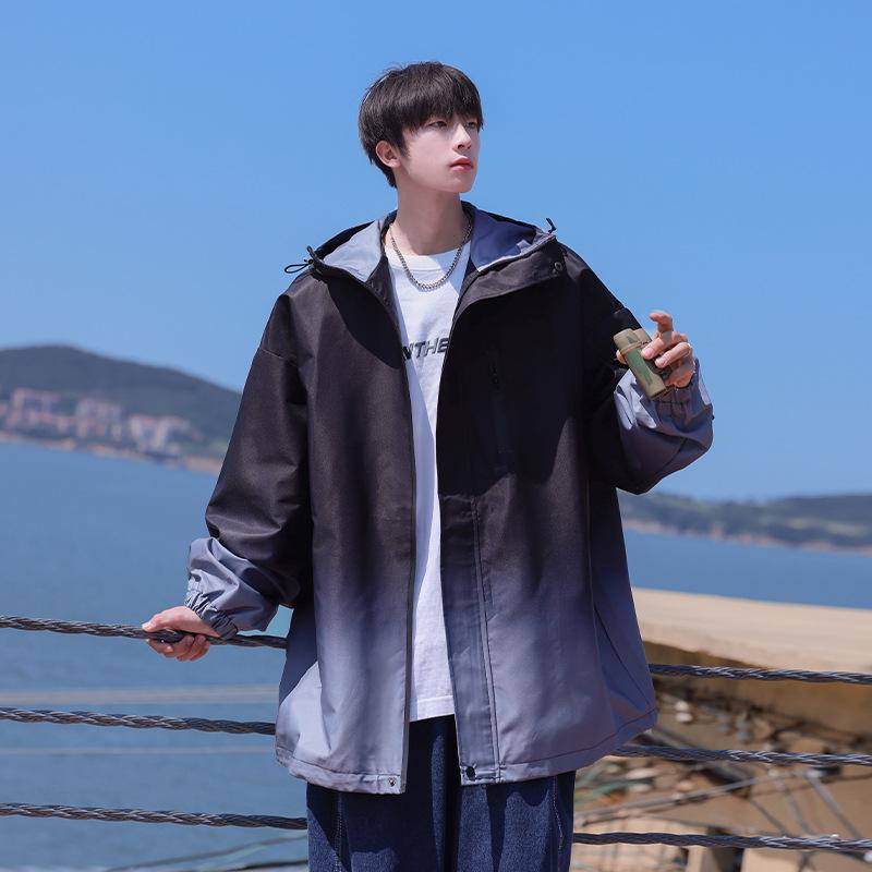 Mountain Gradient Color Hooded Jacket Men's Spring and Autumn New Outdoor Workwear Mountaineering Jacket