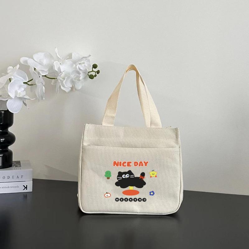High-value Canvas Handbag Simple and Small Three-dimensional Bag Commuting Thickened To Work Bento Meal Bag