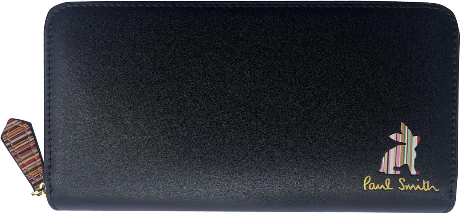 

Длинный кошелек с маркетри в полоску, рисунком кролика и отделением для монет из коровьей кожи [PON] Мужской кошелек на молнии по кругу, [Б/у] чёрный