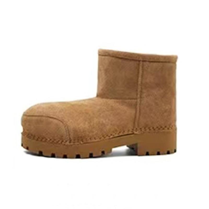 Top version~ Big head snow boots women's muffin heightening autumn and winter new non-slip boots short medium and long tube sheep curly hair snow