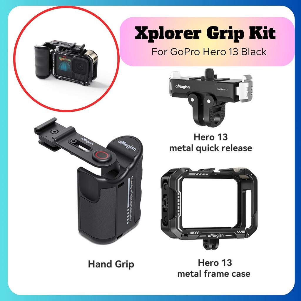 Xplorer Grip Kit Vlog Mount Combo Holder Cage Frame Case For Insta 360 Ace Pro 2 GoPro Hero 13 DJI Osmo Action 5 Pro Accessories