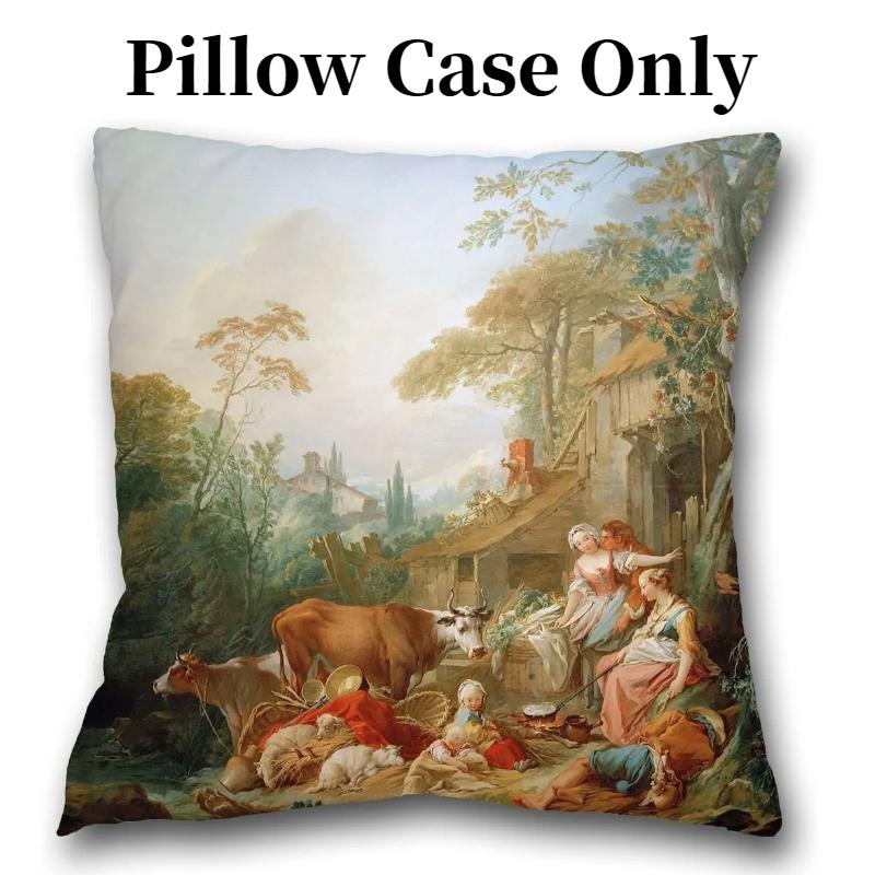 Oil Throw Painting Pillow Case Linen Suede Soft Cushion Cover Decoration Room