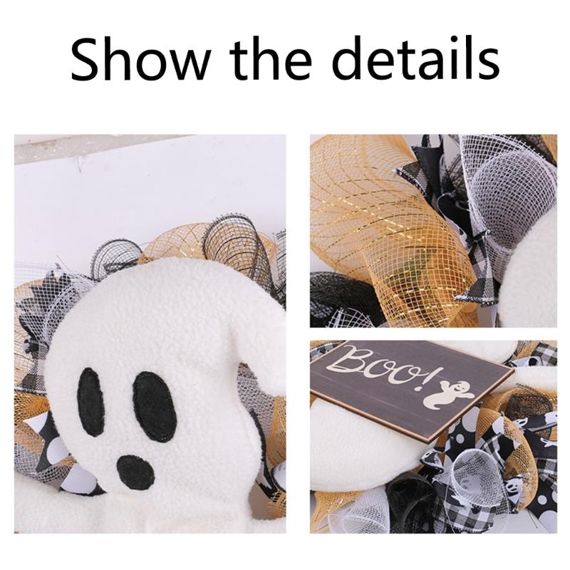 Specter Wood Sign for Halloween Colorful Flower Wreath Festives Window and Wall Decoration Waterproof Door Ornament
