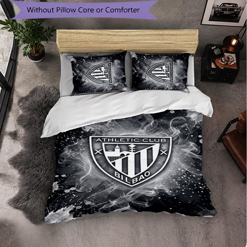 Athletic Bilbao Football 3 Piece Bedding Set Soft Duvet Cover Set with Pillowcases Printed Bedroom Decor Set for Home