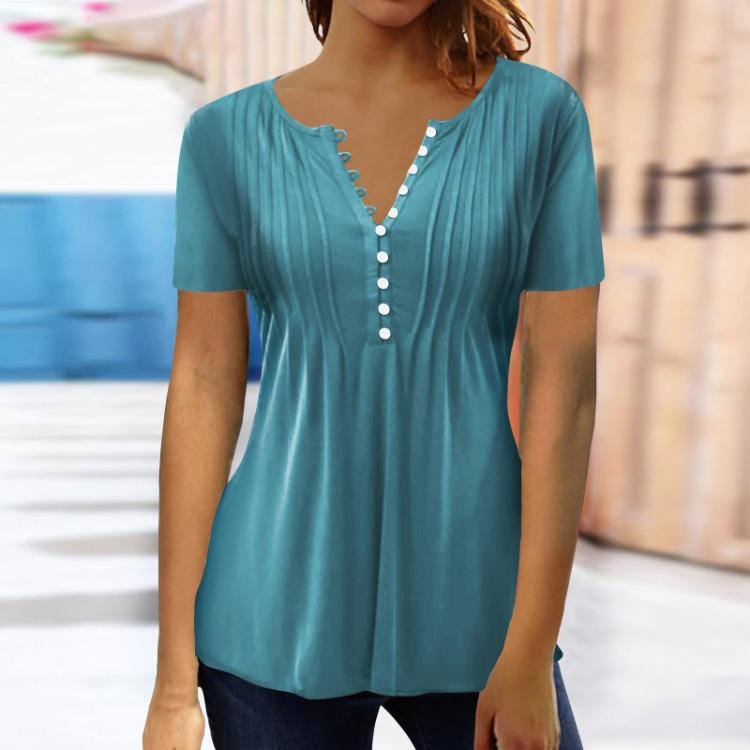 Vintage Gradient Print Women's Casual Shirt Blouse Short Sleeve Button Top Pullover Basic