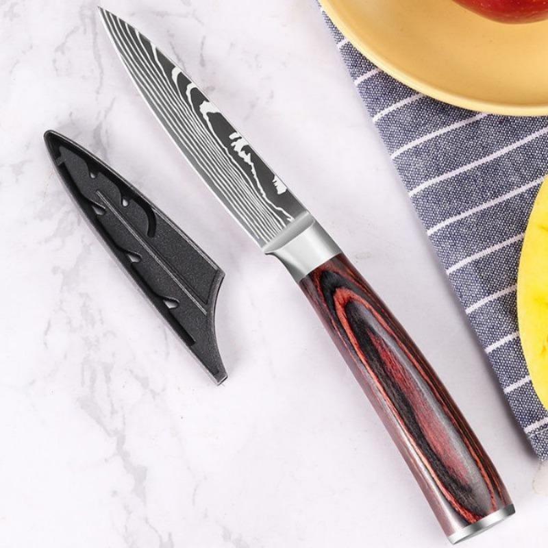 Kitchen Fruit Knife Set 3pcs Damascus Steel Pattern Knives Sets Cleaver Paring Santoku Slicing Utility Knife