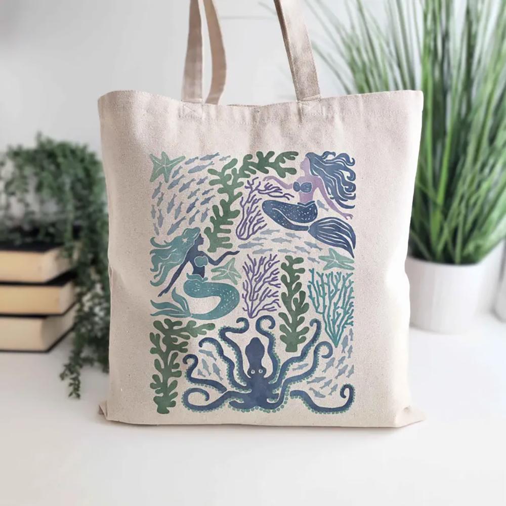 

Ocean Tote Bag Ocean Lover Gift Mermaid Whale Tote Bag Summer Beach Wedding Bachelorette Party Bridal Shower Gift Back To School 1pcs 34X42CM