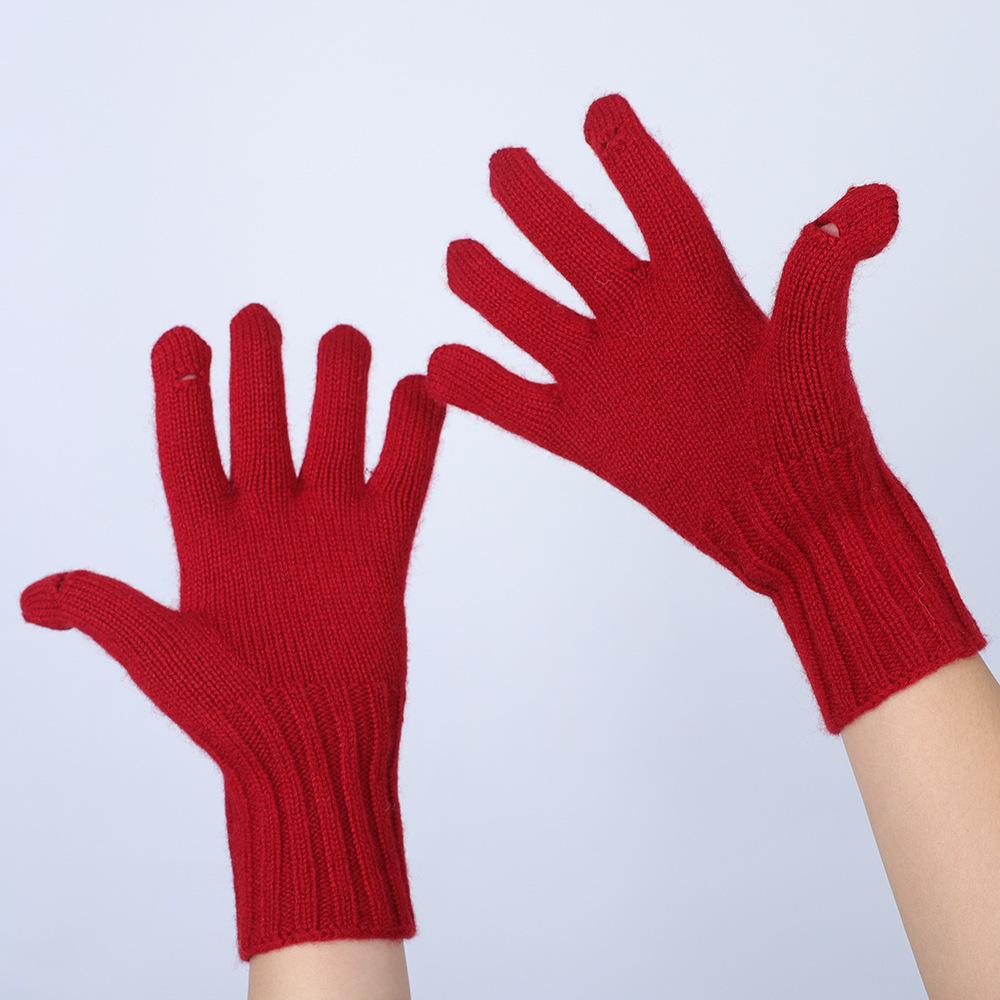 New Winter Solid Color Wool Retro Knitted Gloves with Fingers Exposed Touch Screen Atmosphere Keep Warm and Cold