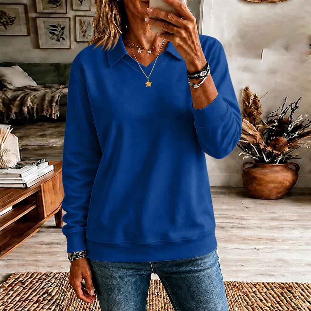 Women's Casual Loose Fit Long Sleeve Collared Sweatshirt for Everyday Wear