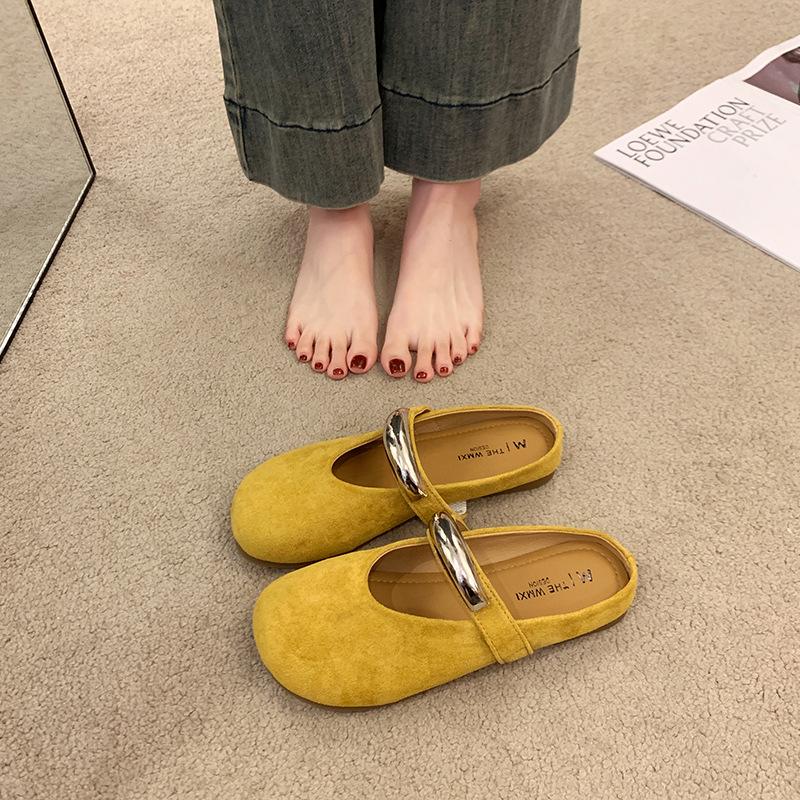 French half slippers single shoes women's 2025 spring and summer new metal buckle Mary Jane shoes niche evening gentle wind half drag