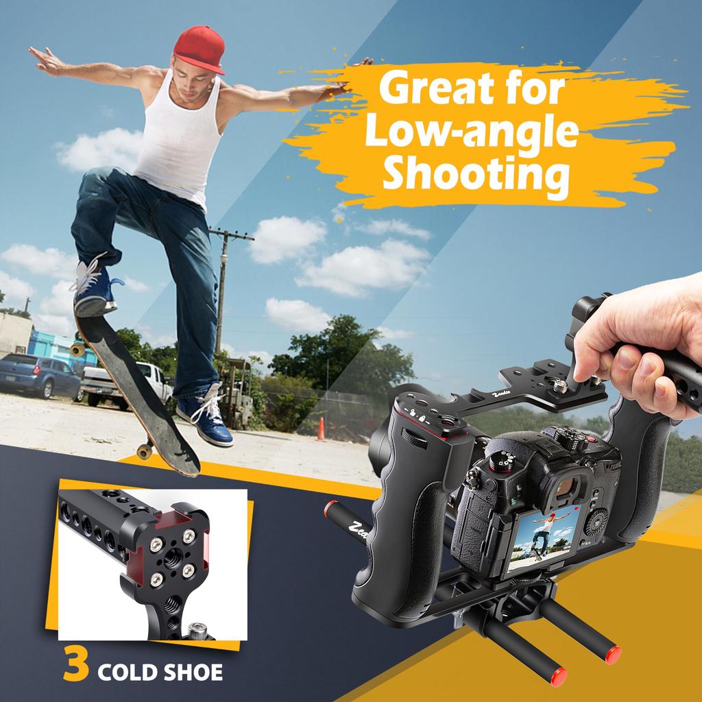 Zeadio Camera Video Rig Cage, Filmmaking Kit with Top Handle & Arca-Type Base, Compatible with All DSLR Cameras and Video Cameras