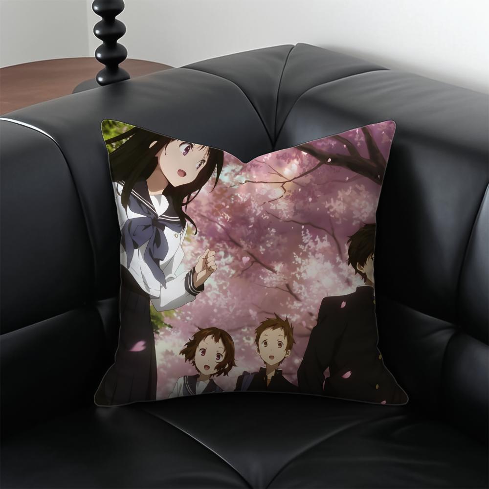 H-Hyouka Pillow Japanese Anime Peripheral Cushion Cover Pillow Case Anti-Dustmite Invisible Zipper Silky Plush Cushion