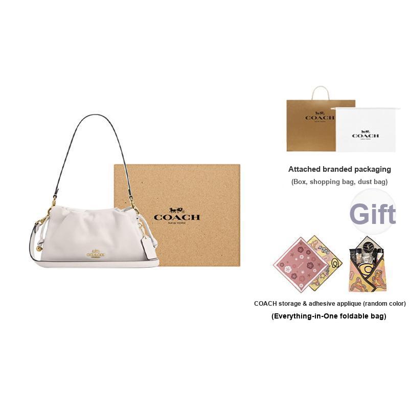Coach Faye 26 Logo Drawstring Magnetic Closure Leather Cloud Bag Women Handbags Chalk-White CV529-IMCHK