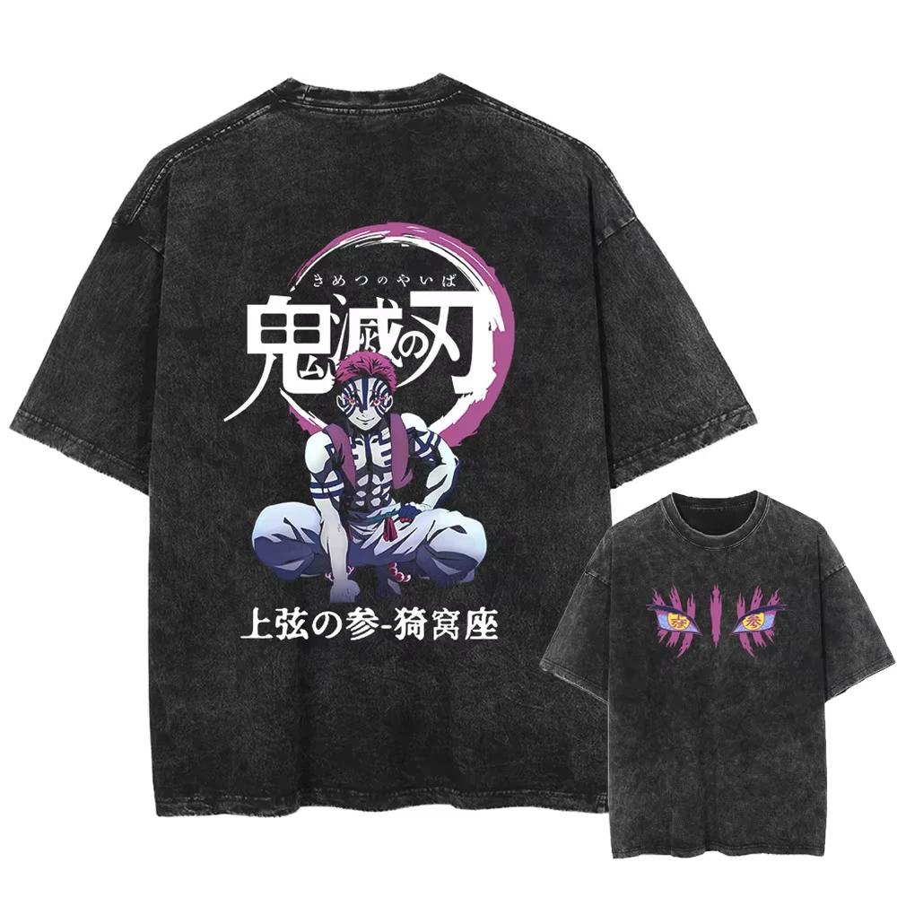 Streetwear Anime Graphic Print T-shirt Harajuku Washed Vintage T-Shirt Oversized Women Summer Cotton Men Top Tee Unisex