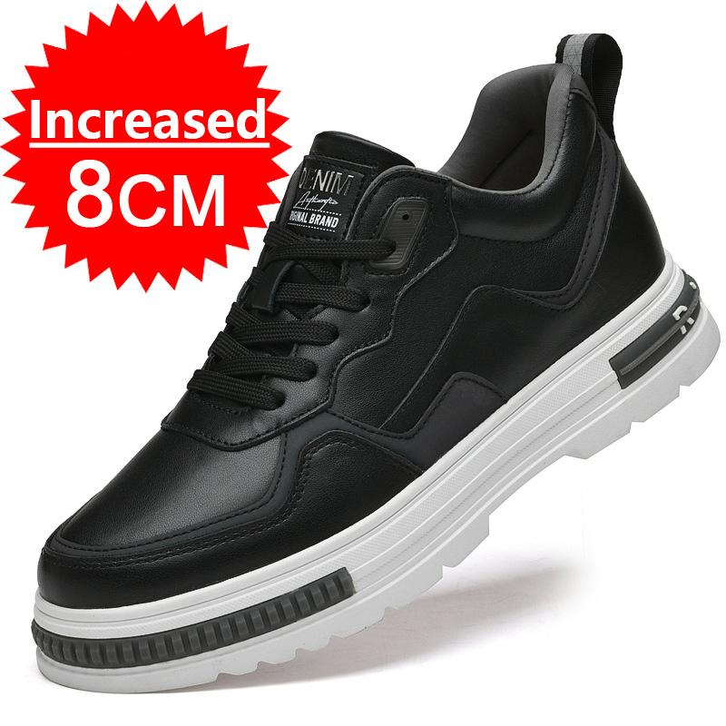 

Fashion Men White Casual Board Shoes Leather Upper Fashion Design Invisible Increase 8CM New Outdoor Leisure Non-slip Soft Casual Shoes 43