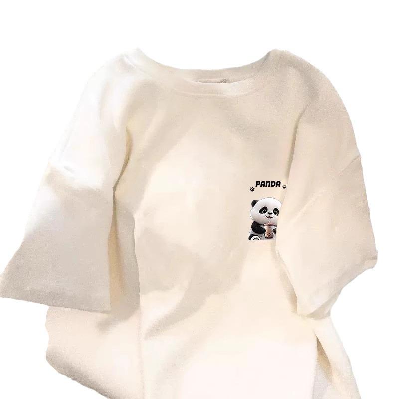 Γυναικείο 2024 Άνοιξη/Καλοκαίρι Φαρδύ Λαιμόκοψη Στρογγυλή Λευκό T-Shirt - Κοντομάνικο, Ευέλικτο, Μήκους Μέτριου, Μοντέρνο Τοπ