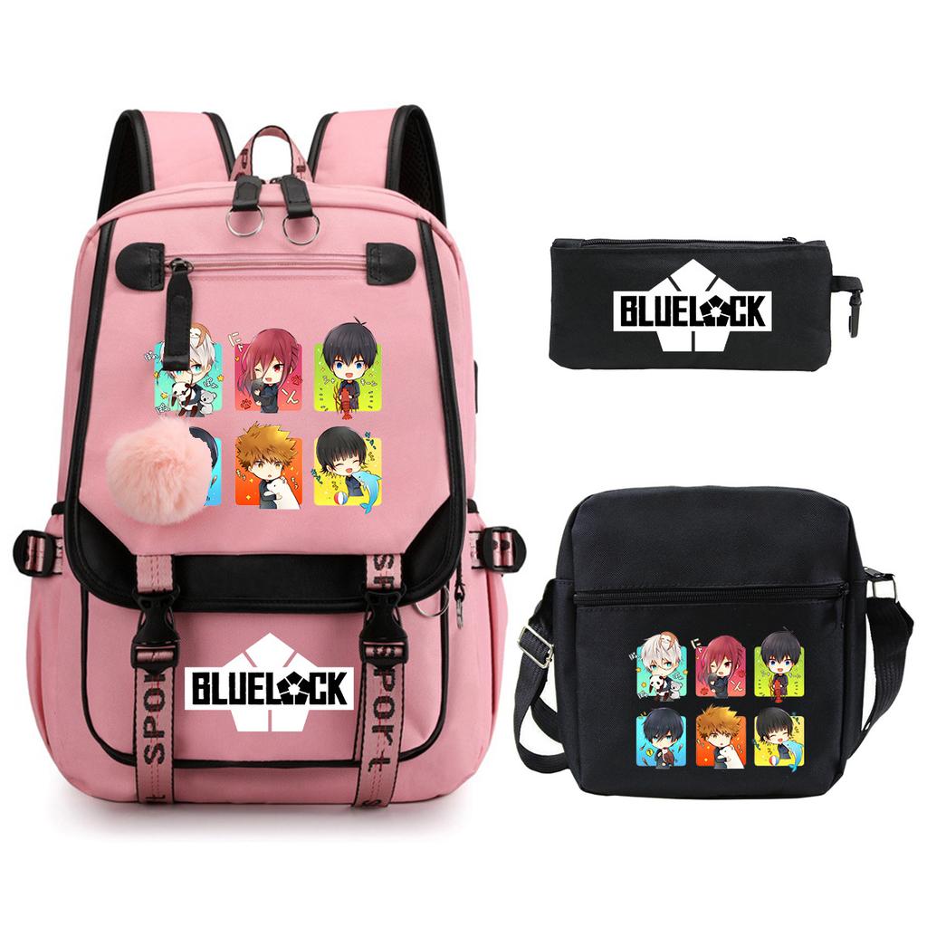 Trend Campus Primary And Secondary School Students Schoolbag Blue Prison Periphery Animation Backpack Pencil Bag