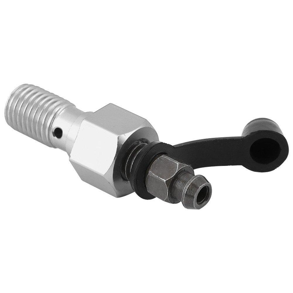 Banjo Bolt-Qiilu M10x1.25mm Motorcycle Brake Master Cylinder Caliper Bleed Screw Nipple Banjo Bolt + Dust Cap Universal (Silver)