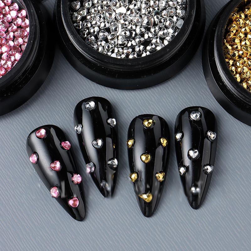 Four Color 1Box Mini Heart-Shaped Nail Jewelry Flatback Nail Charms Nail Art Accessory Gold Silver Manicure Bead