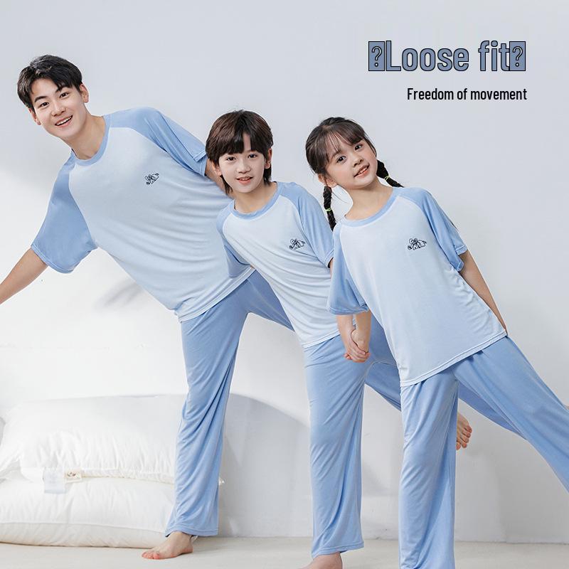 Modal Barnpyjamas: AC-dräkt för pojkar och flickor, kortärmad, set med långbyxor för tonåringar, sommarhemkläder