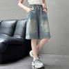 Pantaloni Scurți Denim Rupeți Lungime Până la Genunchi Stil Retro Gotic Y2K cu Imprimeu Stele pentru Fete Adolescente Modă Casual Blugi Capri Până la Mijlocul Gambei