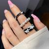 iF ME Set de 3 bucăți/set de inele din rășină cu perle de moda coreeană cu imprimeu leopard Inele maro negre accesorii femei