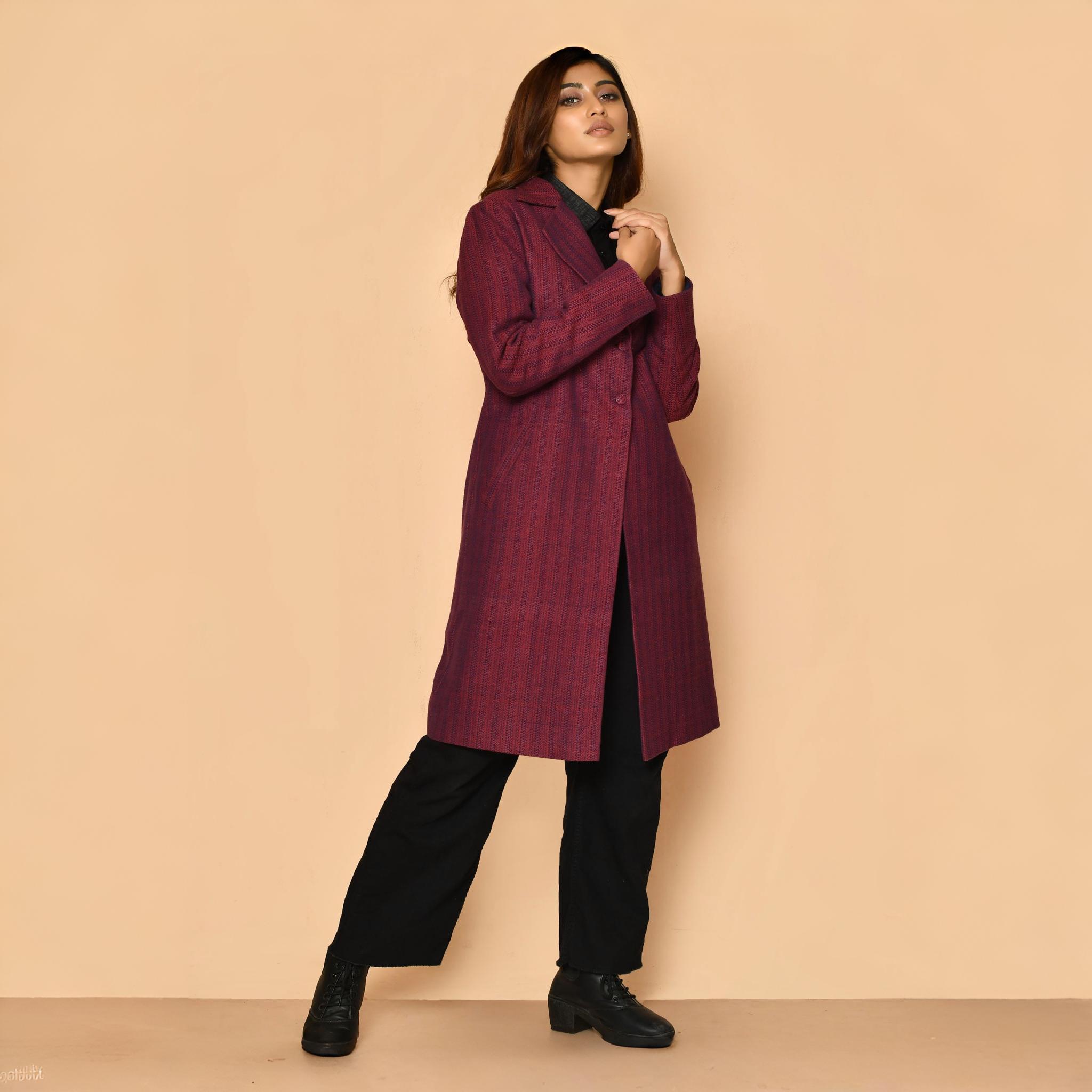 Mrinal handloom cotton trench coat jacket for women XXL малиновый