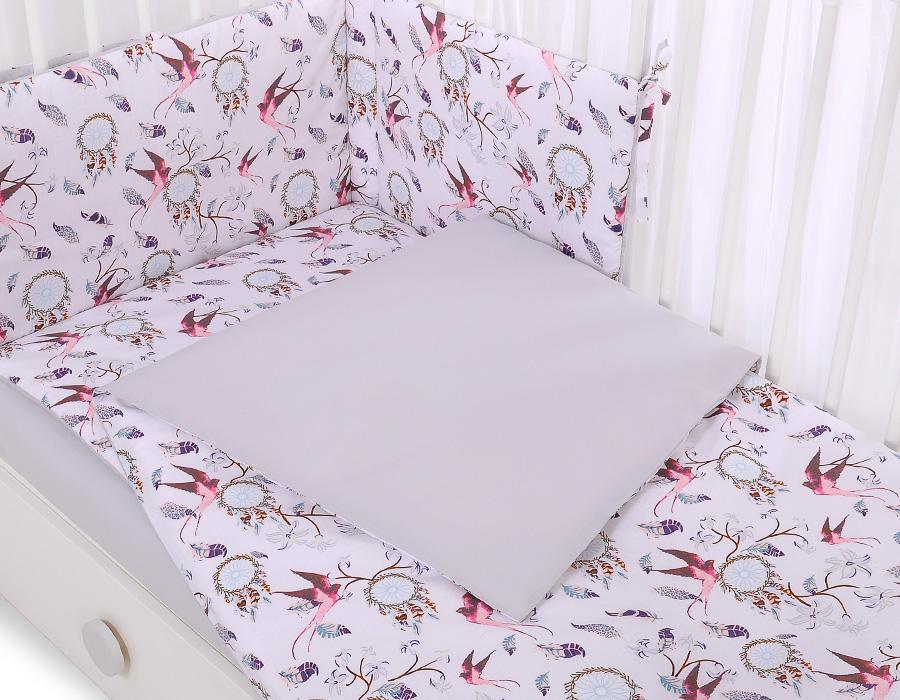 Double-sided 2-piece cotton children's bedding - pink swallows