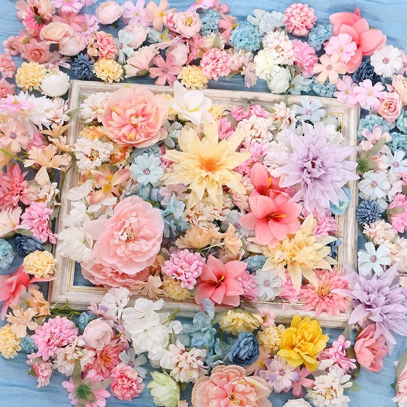 Multiple Sizes Mix Artificial Flowers Silk Fake Flowers for Home Decor Wedding Decoration Bride Clothing DIY Craft Gifts Garland