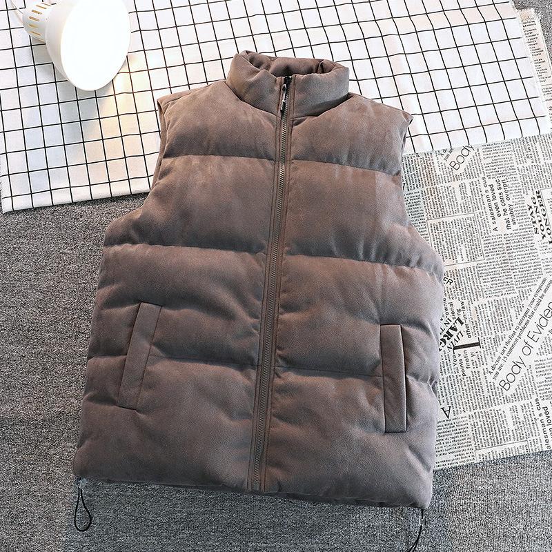 Lässige Wildlederweste für Herren und Damen, Herbst und Winter, verdickt, einfarbig, Paar-Mode, Stehkragen, wattierte Kleidung für Herren