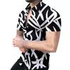 Men's Striped Printed Short Sleeve Shirt, Fashionable and Casual Loose Shirt