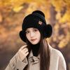 Outdoor Travel Autumn and Winter Warm Thickened Knitted Hat Women's Solid Color Ear Protection Hairball Hat