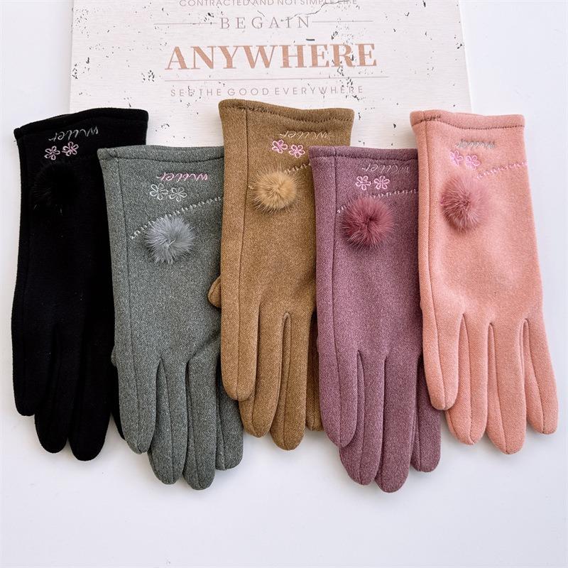 New autumn and winter thermal gloves rabbit velvet fabric touch screen gloves outdoor riding driving casual student gloves