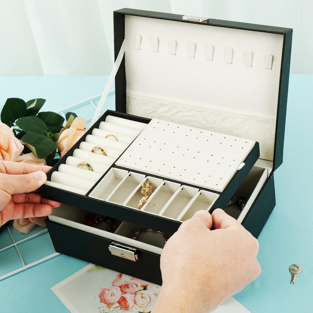 Jewelry Organizer Case Large Capacity Jewelry Box with Security Latch Divided Partition Earrings Holder Box with Removable Tray